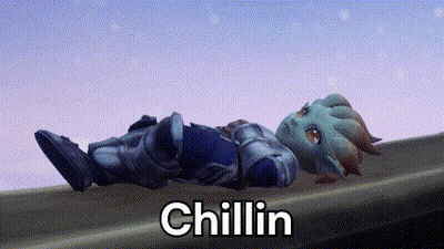 Cartoon Character Laying On Railing Saying Chillin GIF