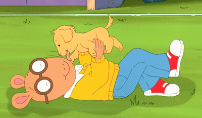 Cartoon Character Laying With Puppy On Back GIF