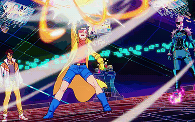 Cartoon Character Legs With Purple Light From Feet GIF