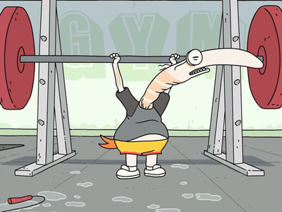 Cartoon Character Lifting Barbell In Gym GIF