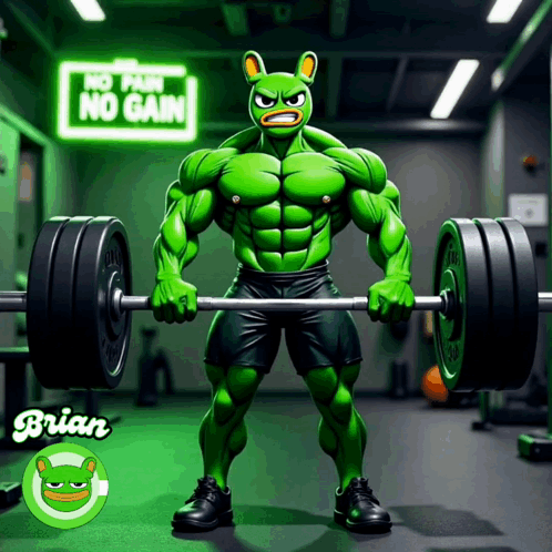Cartoon Character Lifting Barbell No Pain No Gain GIF