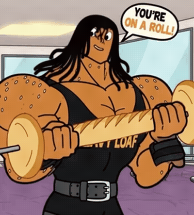 Cartoon Character Lifting Loaf Of Bread GIF
