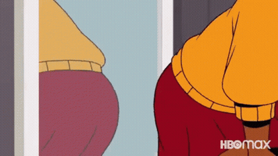 Cartoon Character Looking At Butt In Mirror GIF