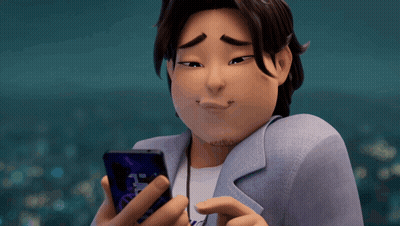 Cartoon Character Looking At Cell Phone With 3 GIF