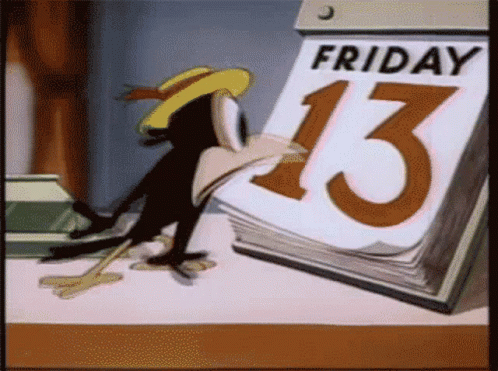 Cartoon Character Looking at Friday the 13th Calendar