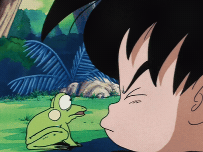 Cartoon Character Looking At Green Frog GIF