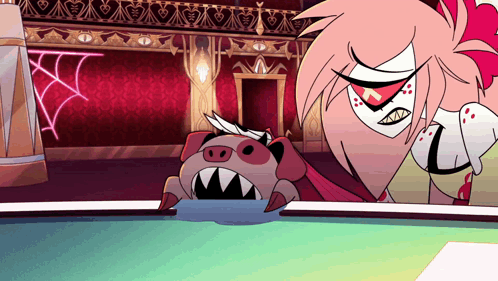 Cartoon Character Looking At Pig With Sharp Teeth GIF
