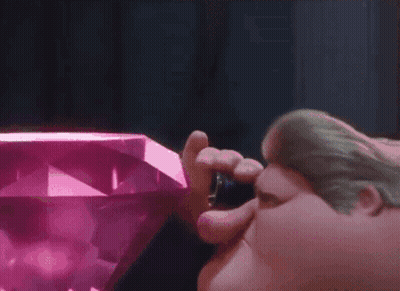 Cartoon Character Looking At Pink Diamond Through Magnifying Glass GIF