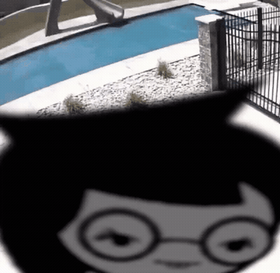 Cartoon Character Looking At Swimming Pool With Slide GIF