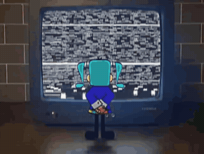 Cartoon Character Looking at Toshiba Television