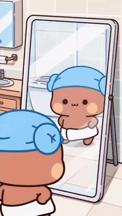 Cartoon Character Looking In Bathroom Mirror GIF