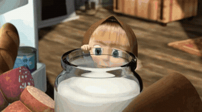 Cartoon Character Looking Into Glass Of Milk GIF