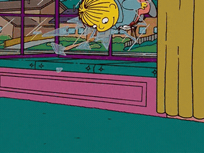 Cartoon Character Looking Out Broken Window GIF