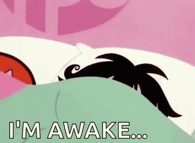 Cartoon Character Lying In Bed Saying Im Awake GIF