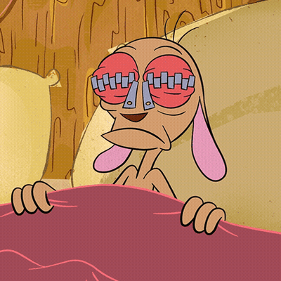 Cartoon Character Lying In Bed With Zipper On Nose GIF