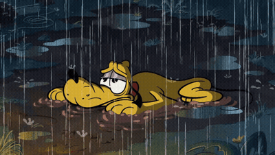 Cartoon Character Lying In Rain GIF