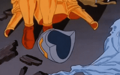 Cartoon Character Lying On Ground With Broken Helmet GIF