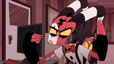 Cartoon Character Making Funny Face at Computer