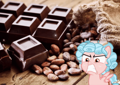 Cartoon Character Next To Chocolate Bar And Cocoa Beans GIF
