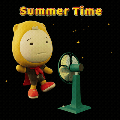 Cartoon Character Next To Fan Summer Time GIF
