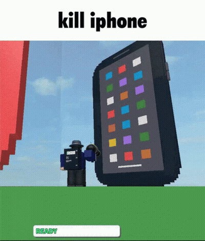 Cartoon Character Next To Giant IPhone Saying Kill IPhone GIF