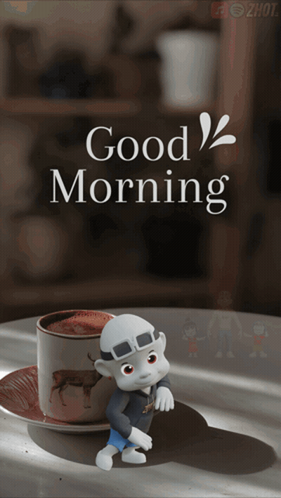 Cartoon Character Next To Good Morning Coffee GIF