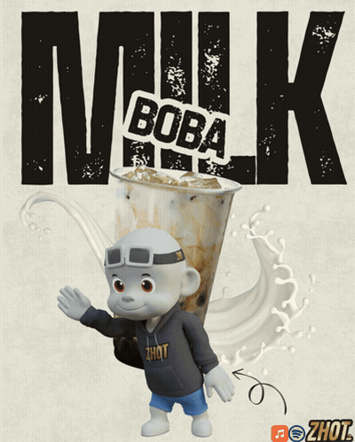Cartoon Character Next To Milk Boba GIF
