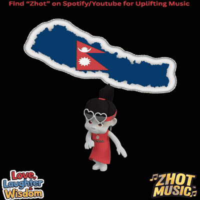 Cartoon Character Next To Nepal Map Saying Love Laughter Wisdom GIF