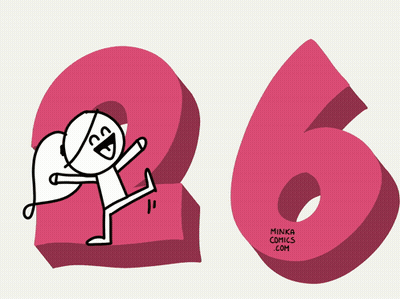Cartoon Character Next To Pink Number Six GIF