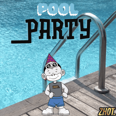 Cartoon Character Next To Pool With Pool Party GIF