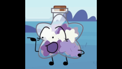 Cartoon Character Next To Purple Bottle GIF