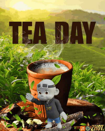 Cartoon Character Next To Tea Day Cup GIF