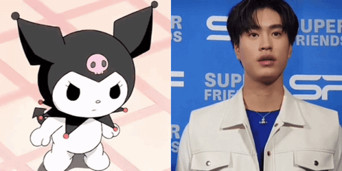 Cartoon Character Next To Young Man GIF