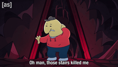 Cartoon Character Oh Man Those Stairs Killed Me GIF