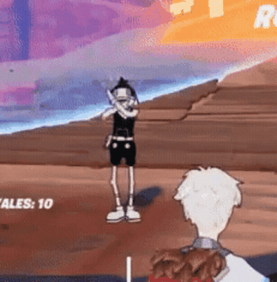 Cartoon Character On Beach Arms Crossed In Front Of Man GIF