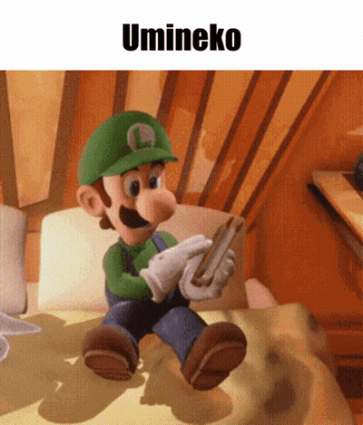 Cartoon Character On Bed Looking At Phone Umineko GIF
