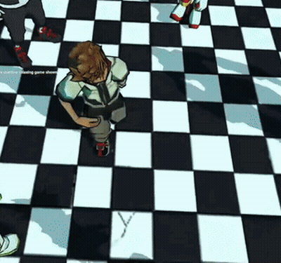 Cartoon Character On Checkered Floor GIF
