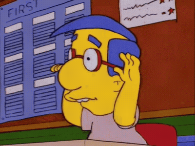 Cartoon Character On Phone In Front Of First Schedule GIF
