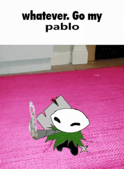 Cartoon Character On Pink Rug Saying Whatever Go My Pablo GIF