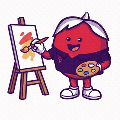 Cartoon Character Painting On Easel With Palette GIF