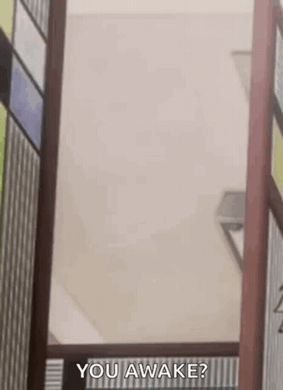 Cartoon Character Peeking Behind Door Says You Awake GIF