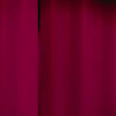 Cartoon Character Peeking Behind Red Curtain Smiling GIF