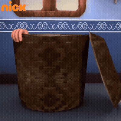 Cartoon Character Peeking From Basket With Nick Logo GIF