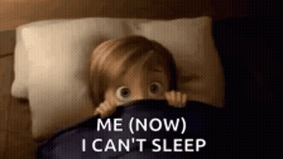 Cartoon Character Peeking From Blanket Saying Can't Sleep