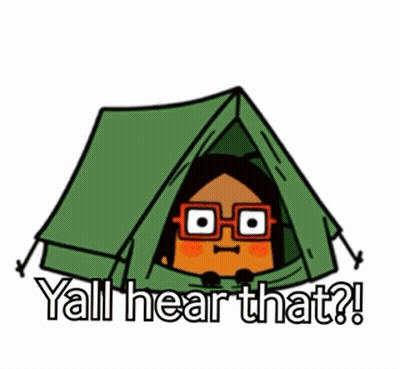 Cartoon Character Peeking From Tent Saying Yall Hear That GIF