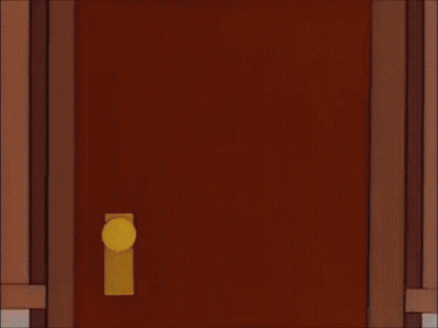 Cartoon Character Peeking Out Of Brown Door GIF
