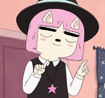 Cartoon Character Pink Hair Black Hat Star Necklace GIF