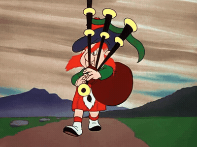 Cartoon Character Playing Bagpipe On Path GIF