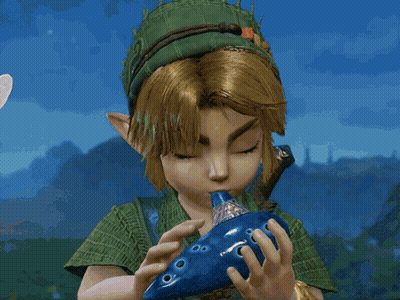 Cartoon Character Playing Blue Ocarina GIF