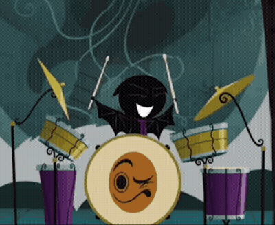 Cartoon Character Playing Drums With Bat GIF